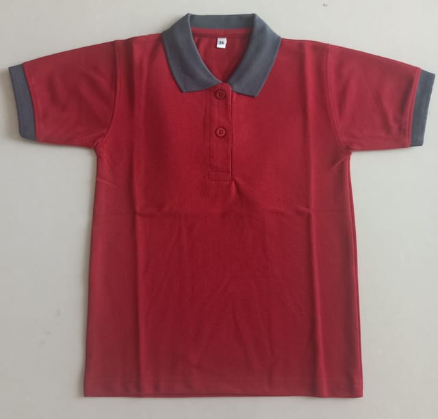 Sishya Girsl Maroon T Shirt with Grey Collar (No Logo)- Class 1 to Class 5