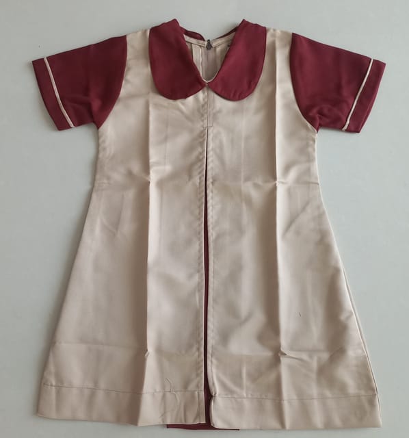 Sishya Frock - Beige with Maroon - LKG and UKG